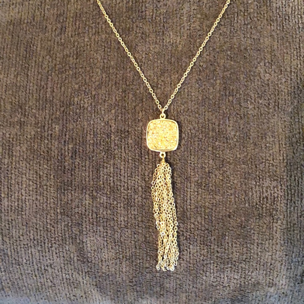 Nordstrom tassel gold druzy necklace